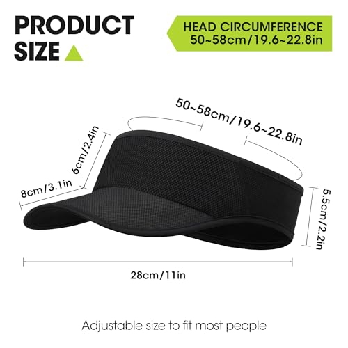Sweat-Wicking Sports Sun Visor Women Men Adjustable for Tennis Golf Running - color: Black