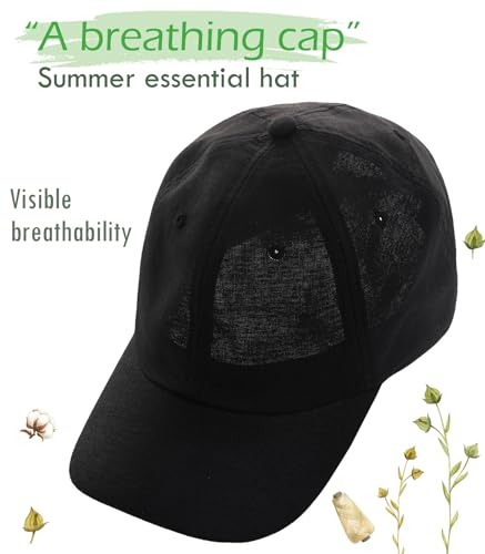 Linen Cotton Baseball Cap, Summer Breathable Dad Hat Men Women - color: White