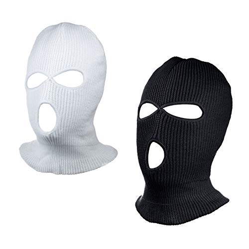 3-Hole Ski Face Mask Balaclava for Men and Women,Set of 2 - color: Black+white