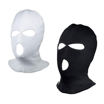 3-Hole Ski Face Mask Balaclava for Men and Women,Set of 2 - color: Black+white