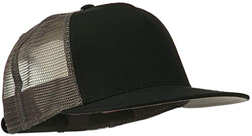 Ashen Fane 5 Panel Flat Visor Mesh Back Trucker Snapback Hat - color: Blk/Blk/Ch.gry