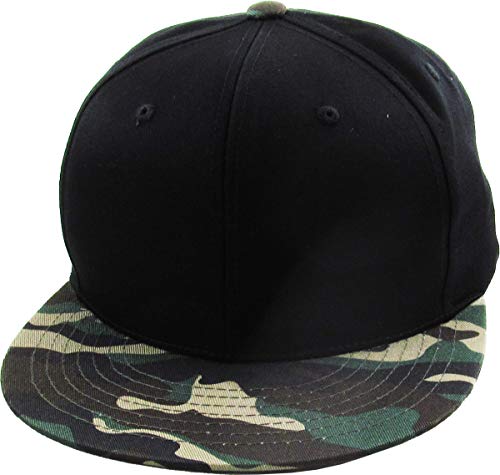 KBETHOS Classic Snapback Hat Blank Cap Underbrim Cotton Wool Blend Flat Visor Adjustable Unisex - color: Black Camo