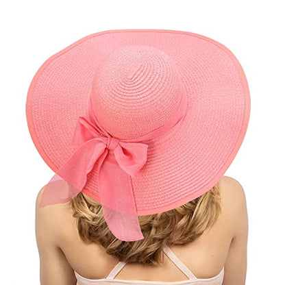 FSIGOM Women's Folable Floppy Hat,Wide Brim Sun Protection Straw Hat, Summer UV Protection Beach Cap - color: C1-f-pink, size: Medium