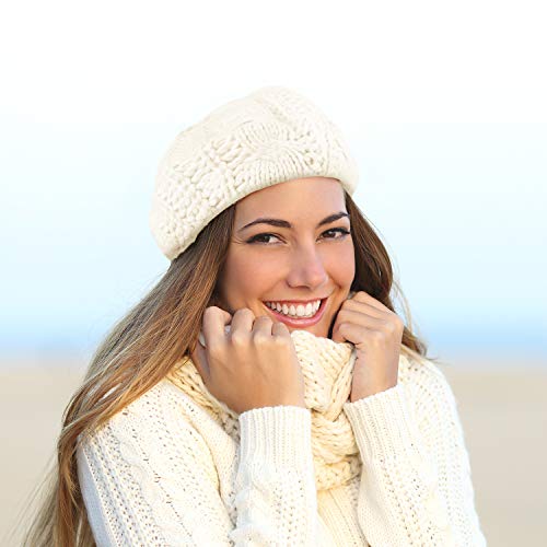 SATINIOR 2 Pcs Women Crochet Beret Solid Color Knit Beanie Hats Lightweight Ladies Slouchy French Beret Hats (Black, Beige)