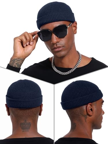 vidsel Thin Wool Fisherman Beanie Hat for Men Women Fall Winter Fashion Cap - color: 1-navy Blue