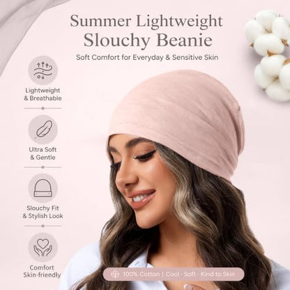 vidsel 100% Cotton Slouchy Beanie, Lightweight Summer Hats for Women Men - color: 1pc Pink, size: Large