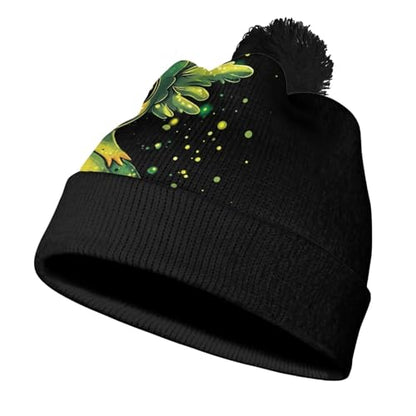 Girls Boys Winter Warm Knit Beanie Pompom Elasticity Slouchy Hat Skull Caps for Childrens - color: Black Black Axolotl