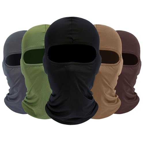 ROXUN Balaclava Ski Mask, 5 Pack Neck Gaiter Motorcycle Summer Cooling - color: Black+dark Gray+army Green+chocolate+sand
