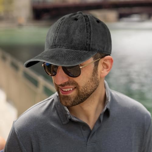 Edoneery Baseball Cap for Men and Women, Low Profile Washed Cotton Dad Hat - color: Dark Gray