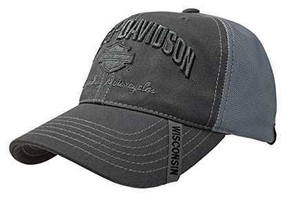 Harley-Davidson Men's Baseball Cap, H-D Bar & Shield Mesh Hat w/Distrssed Bill Black