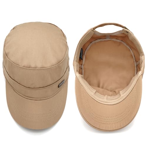 Cotton Military Caps for Men Women Unisex Flat Top Hat Adjustable Cadet Army Cap - color: Beige
