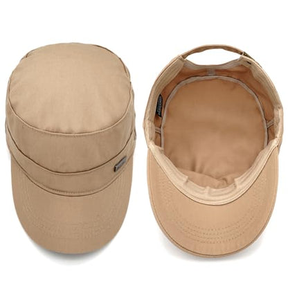 Cotton Military Caps for Men Women Unisex Flat Top Hat Adjustable Cadet Army Cap - color: Beige