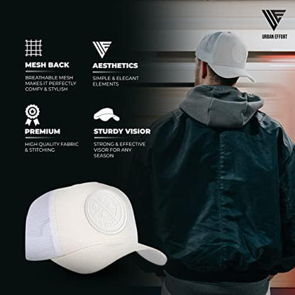 Urban Effort Trucker Hat for Men & Women, Mesh Back Baseball Cap, 5 Panel - color: White/White, style: Mesh Back