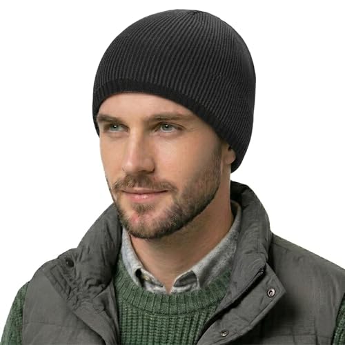 ZLYC Men Fashion Knit Fisherman Beanie Hat Winter Warm Thick Skull Cap - color: Plain Charcoal