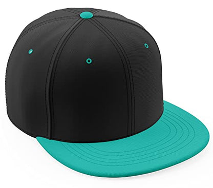 Daxton Classic Blank Snapback Flat Bill Visor Hat Cap One Size Adjustable Back - color: Black Aqua