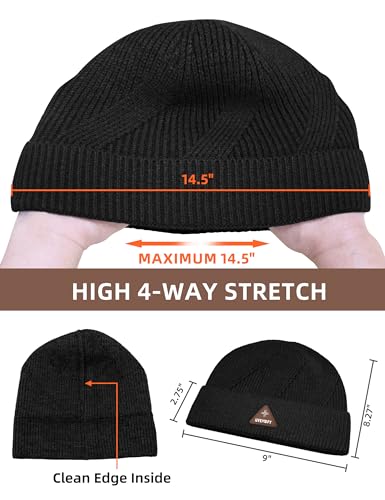 Wool Beanie Hat for Mens Unisex Winter Hats Womens Adults Cuffed Beanies Hiking Knit Skull Cap Warm Fisherman Beanie - color: Black