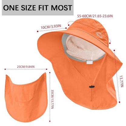 Rosoz Sun Hat for Men Women with Neck Flap& Removable Face Cover Wide Brim - color: 1pack-orange