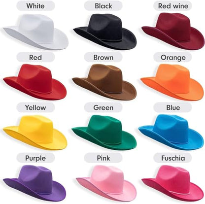 COLLECT PRESENT Plain Felt Cowboy & Cowgirl Hat for Men and Women | Western Studded Cowboy Hat in Adult Sizes - color: Red