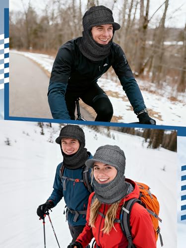 Knit Balaclava Ski Mask for Men Women - 2Pcs Warm Fleece Face Cover Winter Hat Gift for Cold Weather Outdoor Sports