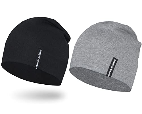 EMPIRELION Mens Running Beanie Hat, 9" Lightweight Helmet Liner Skull Cap - color: Black + Mid Grey Mel.