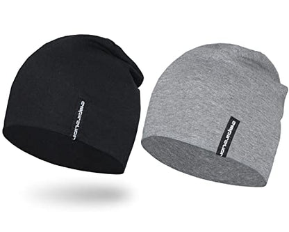 EMPIRELION Mens Running Beanie Hat, 9" Lightweight Helmet Liner Skull Cap - color: Black + Mid Grey Mel.