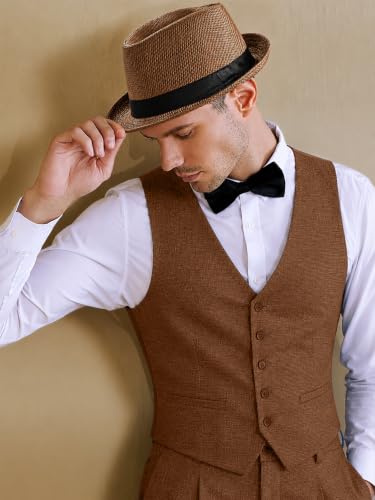 BABEYOND Men's 1920s Short Brim Trilby Fedora Hat - color: U-coffee