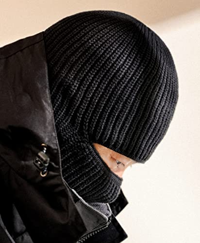 Balaclava Ski Mask Cold Weather Balaclava Mask Warm Face Mask Balaclava and Beanie Hats for Men 2 in 1 Black