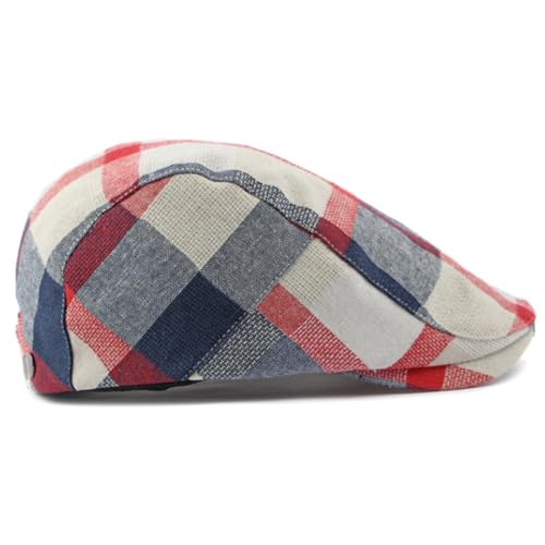 Plaid Newsboy Hats Flat Cap for Men Women Ivy Catsby Cabbie Driving Hat - color: Plaid-01-red