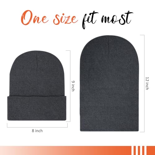 ZH 6 Pack Men's Winter Knit Beanies with Fleece Lining, Warm Stretchy Skull Caps for Cold Weather, Unisex Thermal Hats - color: Dark-gray