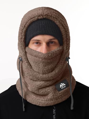 Balaclava Fleece Ski Mask Winter Face Masks Windproof Hooded Scarf - color: Coffee