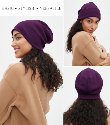 ROYBENS 100% Cotton Beanie Hat for Women Men Warm Winter Hats Knit Beanies - color: Purple