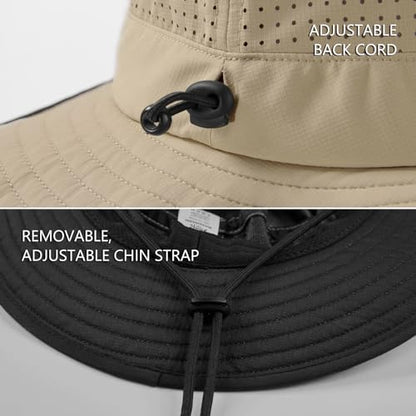 BASSDASH UPF 50+ Water-Resistant Fishing Bucket Hat with Laser Perforated Mesh Adjustable for Men Women Outdoor Hiking - color: Khaki