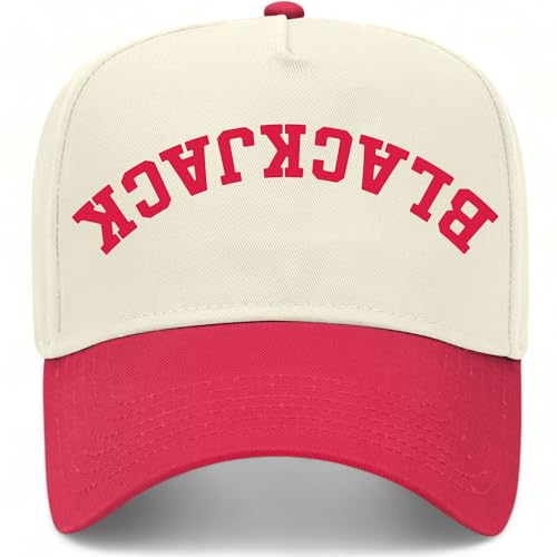 Blackjack Upside Down Reversed Vintage Trucker Hat | Premium Adjustable Snapback Baseball Hat for Men & Women - color: Red/Natural