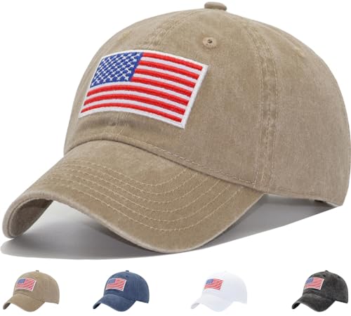 USA Flag Dad Hats, Fits OSFM & XXL Heads, US Patriotic Veterans Army Operator Military Baseball Cap Men Women - color: Khaki, size: X-Large-XX-Large