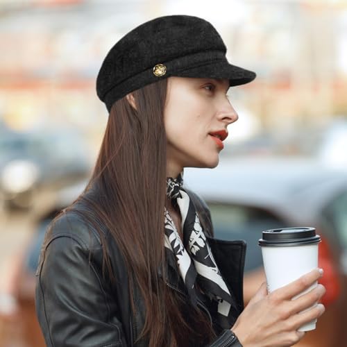 Womens Newsboy Cap 100% Wool Visor Beret Hat
