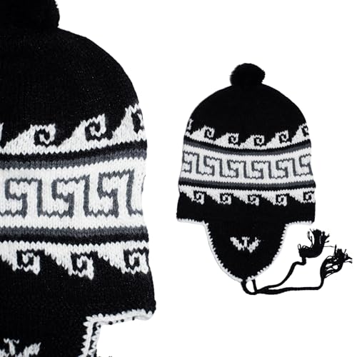 Gamboa Alpaca Hat Beanie Hats for Men and Women Cap with Ear Flaps Winter Peruvian Hat - color: Black
