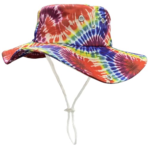 Funny Sun Hat for Men Women Wide Brim Bucket Hat Hiking Boonie Hat Summer Beach Fishing Caps - color: Rainbow Tie Dye