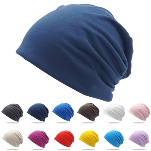 Cotton Slouchy Beanie hat Candy Color Chemo Skull Cap Men Women Beanies - color: Navy