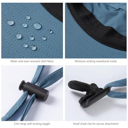 UPF 50+ Foldable Sun Hats Wide Brim with Large Neck Flap for Men Women UV Protection Gardening Fishing Beach Hat - color: Pack of 2, Navy Blue & Stone Blue