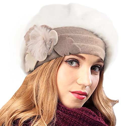 Women's Wool Dress Church Cloche Hat Bucket Winter Floral Hat - color: Angola-ivory
