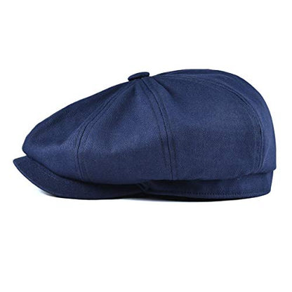 BOTVELA Men's Newsboy Flat Cap 100% Cotton Cabbie Hat - color: Navy, size: 7 3/8