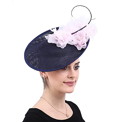 ORIDOOR Women Fascinators Derby Church Tea Party Wedding Flower Feathers Headpiece with Headband Clips - color: Navy