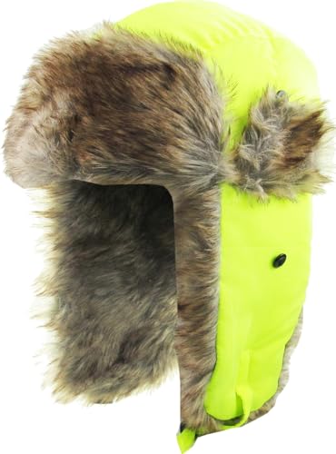 Wool Blend Aviator Trapper hat Trooper Ear Flaps Ushanka Eskimo Russian Warm Winter Cold… - color: Neon Lime Classic Solid