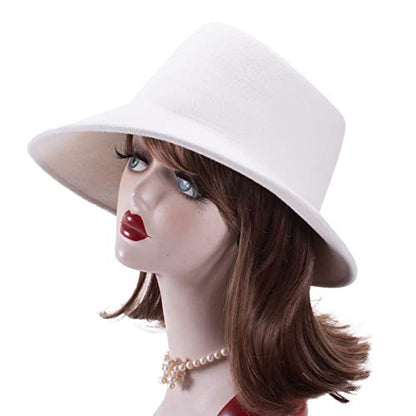 Lawliet Womens 100% Wool Felt Tilt Asymmetrical Brim Wedding Church Fedora Hat T289 - color: Ivory