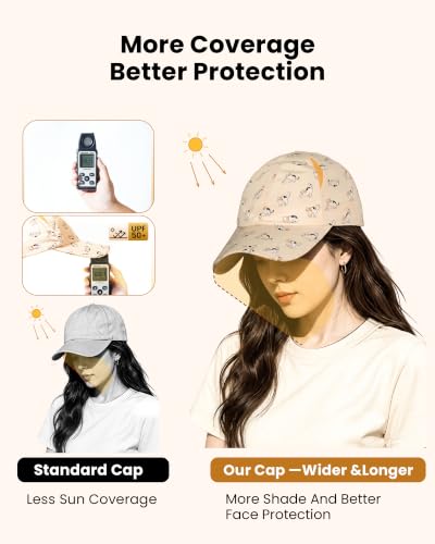 Jeasona UPF 50+ UV Protection Running Hat for Women, Lightweight Quick Dry Packable Sun Protection Baseball Cap - color: Beige Cat