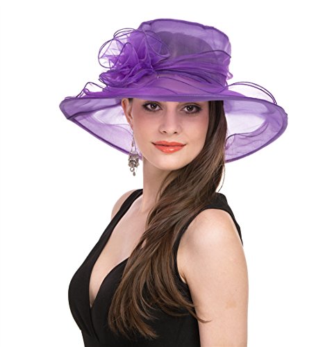 SAFERIN Women's Organza Church Fascinator Bridal Tea Party Wedding Hat - color: Sfhat-001-purple