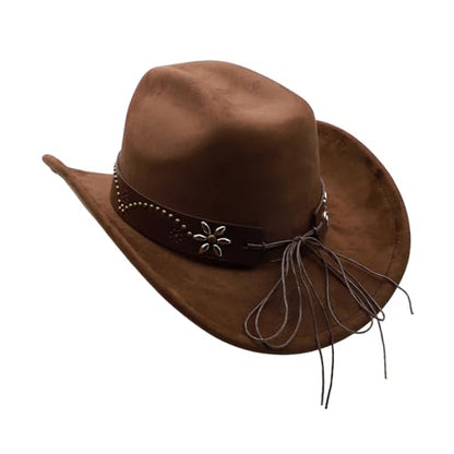 Western Cowboy Hat for Men Cowgirl Hat for Women Wide Brim Felt Fedora Hats Classic Cowboyhat with Buckle Belt - color: Coffee