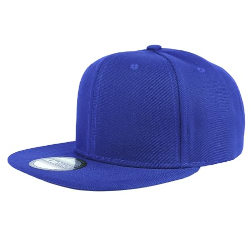 Gelante Snapback Hats for Men - Flat Bill Brim Baseball Cap Hat - Plain Blank Adjustable - color: Royal Blue