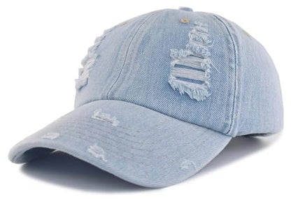 TSSGBL Unstructured Distressed Baseabll Cap Cotton Soft Dad Hat Adjustable Low Profile Headwear Ball Caps for Women Men - color: Distressed-denim-lightblue, size: Medium-Large
