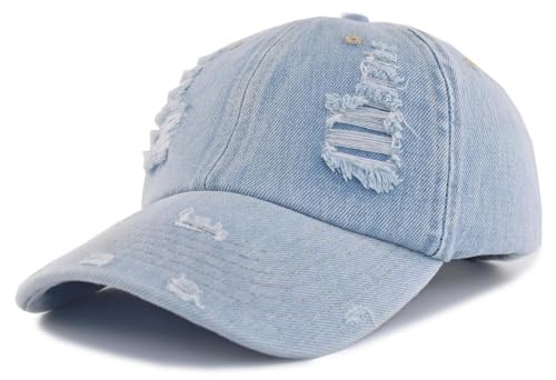 TSSGBL Unstructured Distressed Baseabll Cap Cotton Soft Dad Hat Adjustable Low Profile Headwear Ball Caps for Women Men - color: Distressed-denim-lightblue, size: Medium-Large